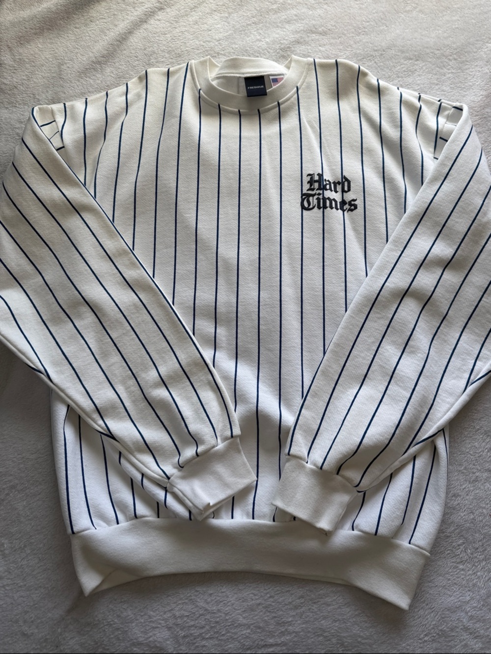 White Hard Times Pinstripe Crewneck Sweater